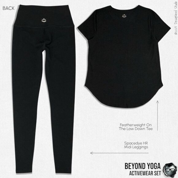 BEYOND YOGA SPACEDYE SET: ON THE DOWN LOW TEE + MIDI LEGGINGS IN DARKEST NIGHT M - Picture 2 of 15